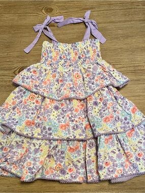 cheeky plum Lavender and White Floral Smocked Girls Sundress